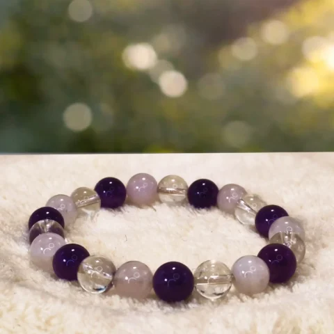 Clear Quartz + Amethyst + Selenite Crystal Bracelet Natural