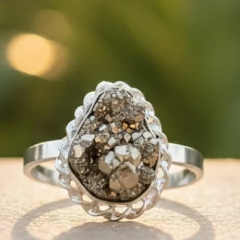 Pyrite Crystal Finger Ring
