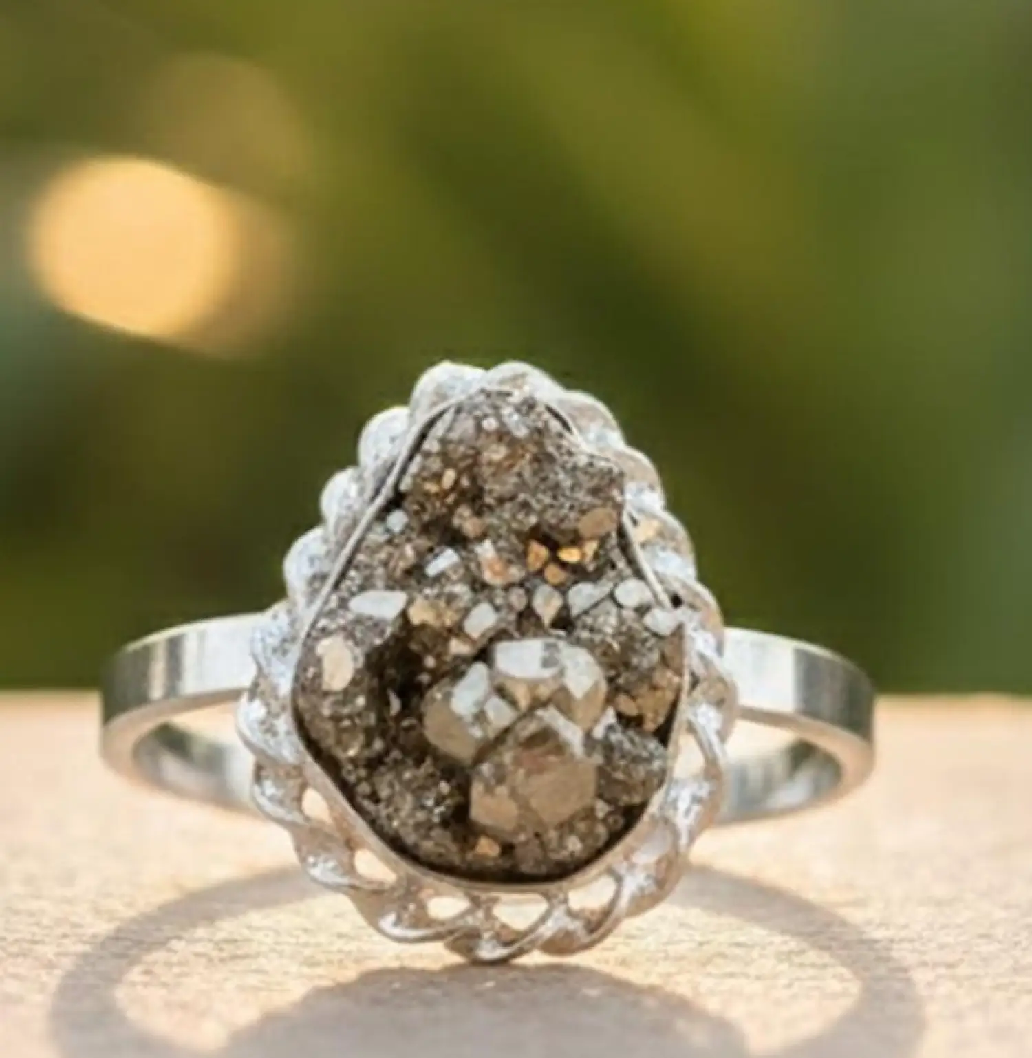Pyrite Crystal Finger Ring