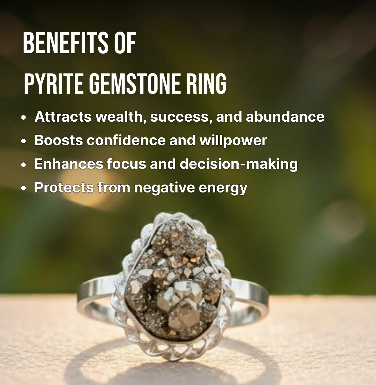 Pyrite Crystal Finger Ring Info