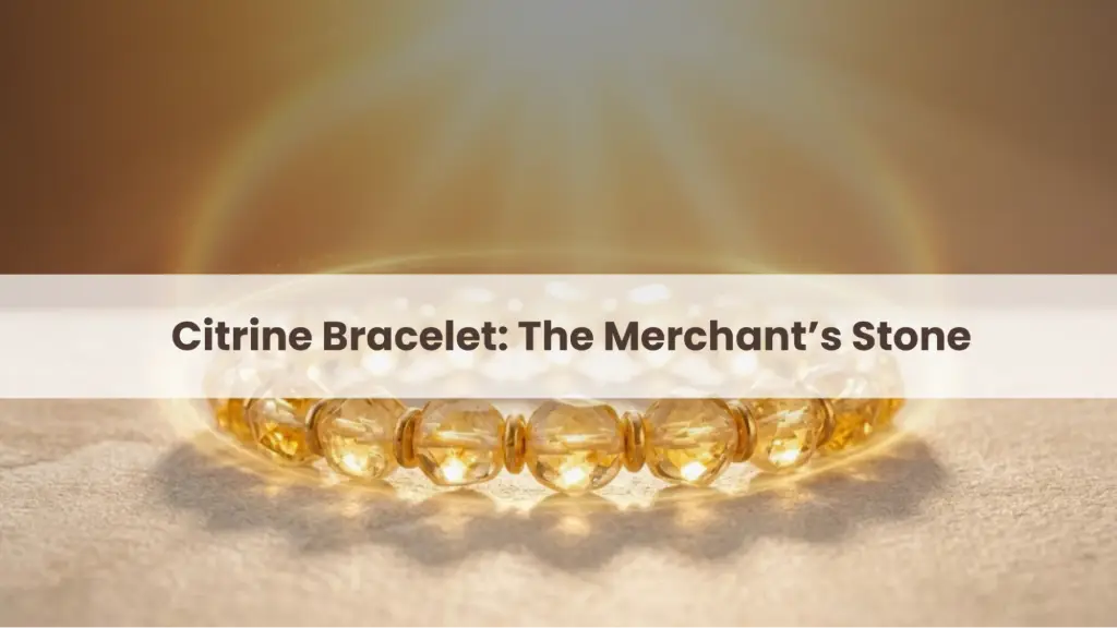 Citrine crystal bracelet glowing with golden light symbolizing wealth and the merchant’s stone.